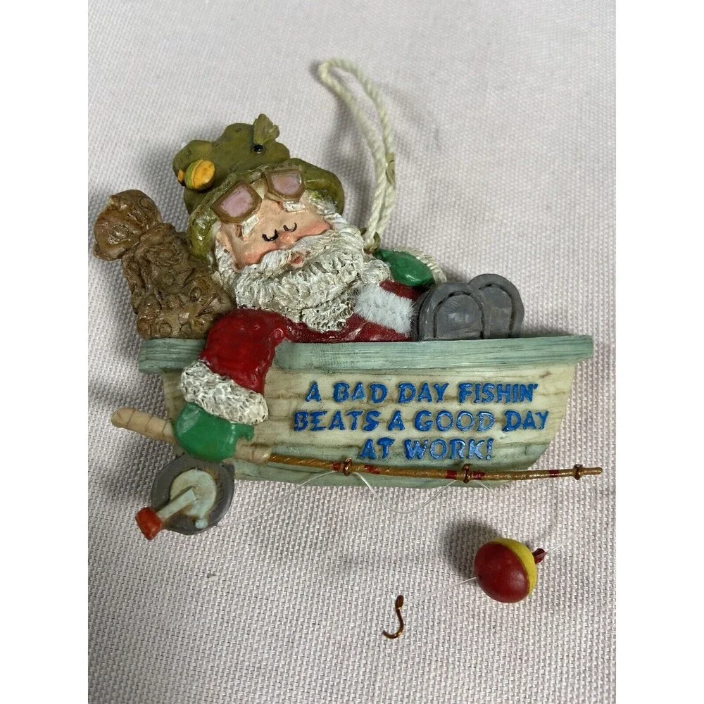 Giordano Art Christmas ornament Santa Sleeping While Fishing.